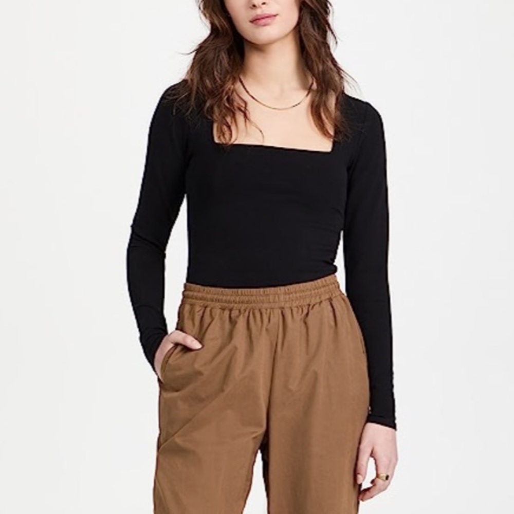 Good American Essentials Square Neck Long Sleeve Tee - Women’s Small - Black